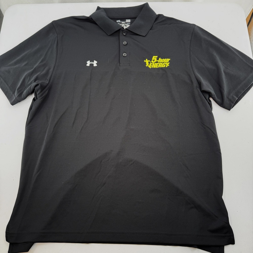 Under Armour Polo Shirt Mens L Black 5-hour Energy Toyota Loose Fit 1233723